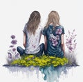 Friends Watercolor Illustration Flowers AI Generated