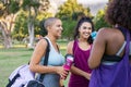 Friends women talking after workout