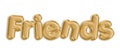 Friends word made of gold balloon letters on white background. Royalty Free Stock Photo