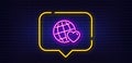 Friends world line icon. Friendship love sign. Assistance business. Neon light speech bubble. Vector