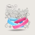 Friendship bands with text best friends forever and hand drawn doodle scetch background. Happy friendship day.