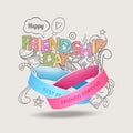 Friendship bands with text best friends forever and hand drawn doodle scetch background. Happy friendship day.