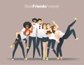 Friendship concept with group of young friends having fun and standing together Royalty Free Stock Photo