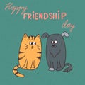 Friendship day card. Cartoon cat and dog Royalty Free Stock Photo
