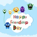 Friendship day greeting card with cute monsters Royalty Free Stock Photo