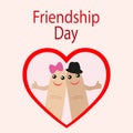 Friendship day illustration. Celebration card showing affection and bond between real friends on pink background. Two cute fingers