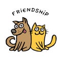 Friendship dog Kik and cat Tik. Best friends. Vector