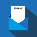 friendship in envelope on blue