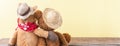 Friendship, teddy bear holding plush horse in its arms, banner