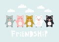 Friendship greeting card with cute piglets