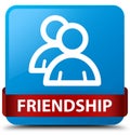 Friendship (group icon) cyan blue square button red ribbon in mi