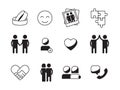 Friendship icon. Love relationship symbols family hope mutuality handshake vector collection