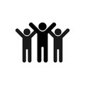 Friendship icon. Symbol of joyful friends with their hands up. A group of people celebrating the victory. Vector EPS 10