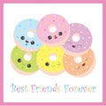 Friendship illustration with cute donuts on pink frame