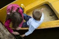 Friendship. kids playing in boat Royalty Free Stock Photo