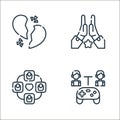 friendship line icons. linear set. quality vector line set such as gaming, friend, high five