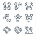 friendship line icons. linear set. quality vector line set such as long distance, friend, friend, support, happy, group chat,
