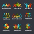 Friendship logo. Business community partnership team works family union recent vector symbols