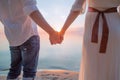 Friendship and love of man and woman: two hands over sun ray Royalty Free Stock Photo