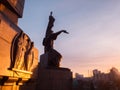 Friendship monument in Ufa at beautiful winter sunrise. Russia, Bashkortostan Royalty Free Stock Photo