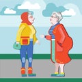 Friendship of old people. Old Girlfriends. Older woman talking on the street. Old women discuss retirement. Senior having fun. Old
