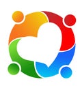 Friendship teamwork people, support group, heart vector logo Royalty Free Stock Photo