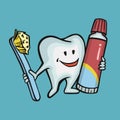 friendship tooth toothbrush and toothpaste oral hygiene, vector