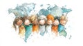 Friendship and unity concept with children embracing on world map. World Royalty Free Stock Photo