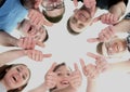 Friendship, youth and people concept - group of smiling teenagers with hands on top each other Royalty Free Stock Photo