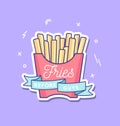 Fries before guys feminine inspirational poster with french fries and ribbon in trendy linear design isolated on violet