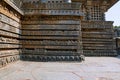 Friezes of animals, scenes from mythological episodes at the base of temple, Hoysaleshwara temple, Halebidu, Karnataka. View from