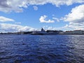 Frigate `Admiral of the Fleet Kasatonov` in the Neva water area for the Day of the Navy in St. Petersburg