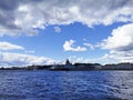 Frigate `Admiral of the Fleet Kasatonov` in the Neva water area for the Day of the Navy in St. Petersburg