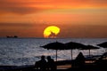 Frigate bay sunset silhouette Royalty Free Stock Photo