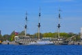 Frigate Blagodat' on Neva river in St. Petersburg, Russia Royalty Free Stock Photo
