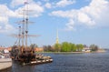 Frigate near Peter and Paul cathedral Royalty Free Stock Photo