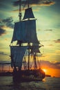 The Frigate Shtandar in calm weather sailing sunset time Riga Latvia