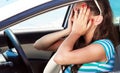 Fright face of woman in the car. Royalty Free Stock Photo