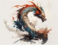 The frighten dragon, one of 12 chinese zodiac animal, fly in the air and be painted in the way of chinese style Royalty Free Stock Photo