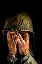 Frightened American soldier suffering with PTSD. Royalty Free Stock Photo