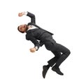 Frightened businessman falling down