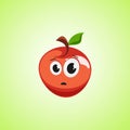 Frightened cartoon red apple symbol. Cute icon of the apple isolated on green background Royalty Free Stock Photo