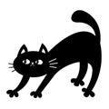 Frightened cat arch back. Scared kitten. Black contour silhouette. Cute funny cartoon kawaii character. Happy Halloween. Sticker Royalty Free Stock Photo