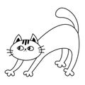 Frightened cat arch back. Scared kitten. Doodle linear sketch. Black contour silhouette. Cute funny cartoon kawaii character. Royalty Free Stock Photo