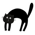 Frightened cat arch back. Scared kitten. Happy Halloween. Black contour silhouette. Cute funny cartoon kawaii character. Sticker Royalty Free Stock Photo