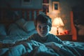 Frightened Child In Dimly Lit Bedroom, Haunted By Monsters And Ghosts Standard