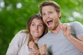 frightened couple in countryside