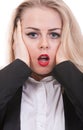 Frightened face of a young woman, grimace Royalty Free Stock Photo