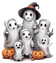 The Frightened Ghosts Whimsical Cartoon - AI Generated JPG or PNG Royalty Free Stock Photo