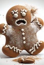 Frightened gingerbread man cookie isolated on a white background Royalty Free Stock Photo